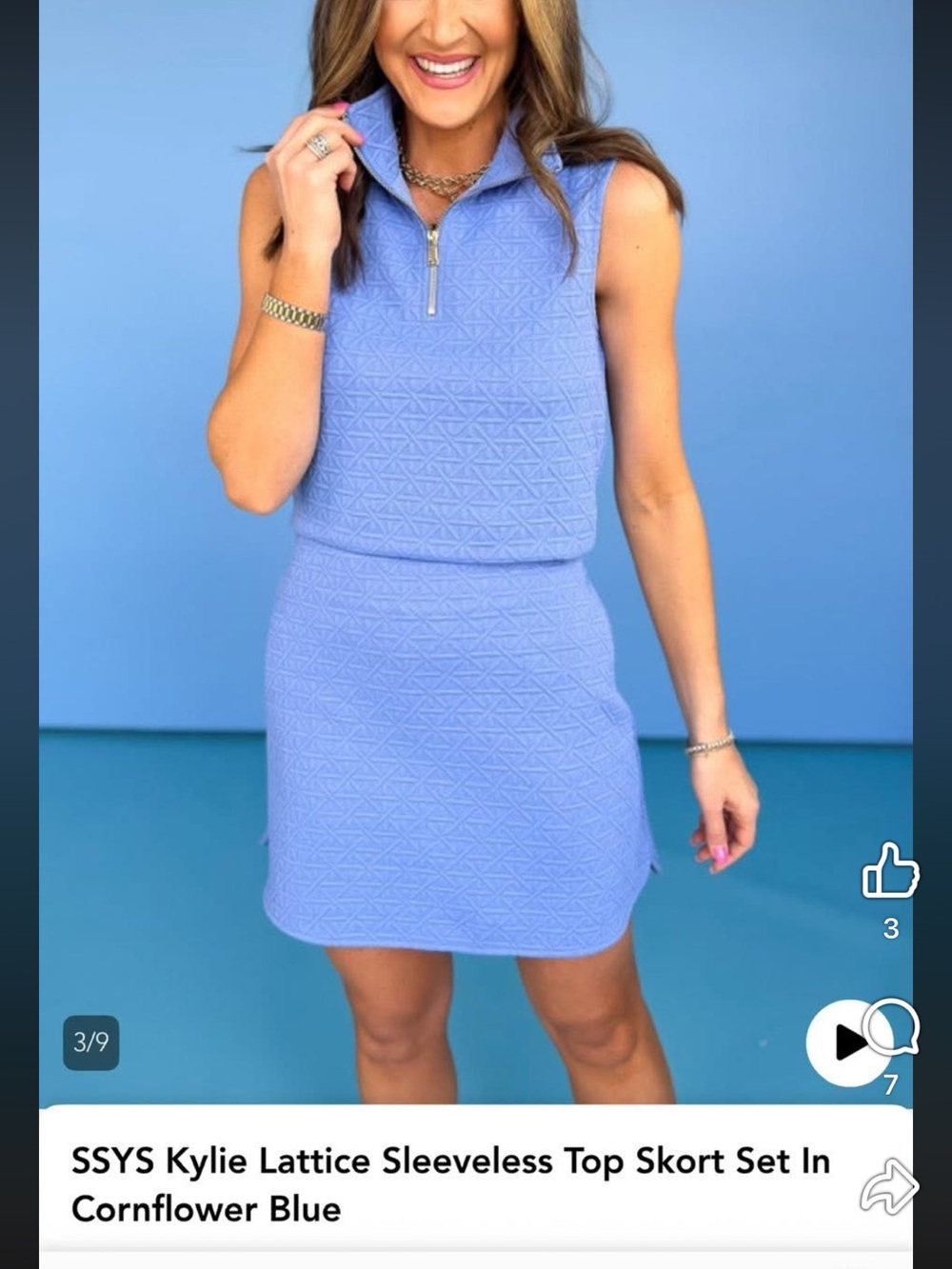 Blue Quilted Mini Skirt - Women's Stylish A-Line - Picture 5 of 5